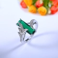 Exquisite silver ring featuring a large rectangular green gemstone and feather diamond pavé - US 6 / Green