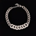 Heren Cuban link armband in zilveren afwerking met fonkelende strass-steentjes pavezetting - Wit