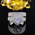 Set de anillos de lujo en forma de corazón bañados en oro blanco con piedras moissanita - Talla 5 / Juego Apilable de Anillo de Diamante de Corazón (R1505-R721)