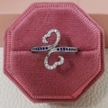 Elegant hollow double heart ring in silver finish with blue gemstones and zircons - US 5 / Silver