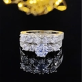 Lujoso conjunto de anillos de compromiso de plata con diamante redondo y banda de pavé - Talla 5 / Juego grande de solitario y pavé (R5505A+R5505C)
