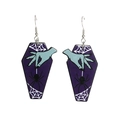 Gothic purple acrylic coffin earrings with spider web and ghost hand patterns for Halloween - Purple Spider Style (WEH3439)