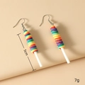 Detail view of colorful rainbow lollipop earrings showing 5cm length and resin texture - Rainbow Lollipop (WEH1617)