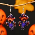 Halloween pumpkin ghost acrylic earrings hanging on wooden branch with festive background - Pumpkin Ghost (WEH3612)