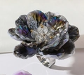 Macro shot of 3D resin flower ring with iridescent purple petals and silver band - Iridescent Deep Purple Resin Ring (X2414) / Black