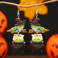 Halloween frog and cauldron acrylic dangle earrings for festive themed parties - Frog Cauldron (WEH3614)