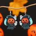 Halloween pumpkin reaper earrings made of acrylic with ghost details and silver hooks - Pumpkin Reaper (WEH3615)