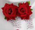 Boucles d'oreilles rose rouge en tissu avec pampilles de perles roses et feuilles - Rouge Blanc K (WEH6271)