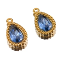 Pendentifs gouttes dorées avec cristaux bleu foncé pour la création de bijoux - Larme / Lot de 10 / Bleu