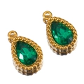 Pendentif goutte en pierre verte avec bordure dorée perlée pour création bijoux - Larme / Lot de 10 / Vert foncé