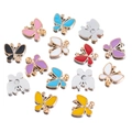 Detailed macro view of 14 colorful enamel butterfly pendants for DIY jewelry making - Multicolor