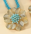 Goldene Blumen-Vorhanghalter mit blauen Kunstperlen und geflochtener Kordel - Hellblau Gold Blau Seil Stil (WXL1464)