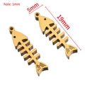 Golden stainless steel fish bone pendants 19mm length with size markings for DIY jewelry - 5x19mm / Gold