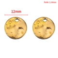 Golden 12mm hammered stainless steel round charms with 1.4mm hole for DIY jewelry making - 12mm / Gold