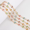 Pulsera de cadena dorada con piedras de cristal cuadradas de colores y bisel - 0.5m / Dorado