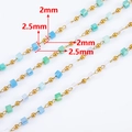 DIY colorful stainless steel bead chain with 2mm gold beads and 2.5mm glass cubes - 0.5 Meters/Pack / Teal