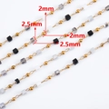 DIY jewelry chain with 2mm gold beads and 2.5mm faceted black and white square beads - 0.5 Meters/Pack / Black & White