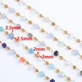 Handmade golden stainless steel beaded chain with colorful 2mm and 2.5mm square beads - 0.5 Meters/Pack / Colorful