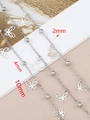 Silver copper butterfly chain with 2mm beads and 4mm/10mm butterfly pendants accessory - 50cm/Pack / White K/Silver