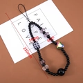 Dark aesthetic beaded phone strap with houndstooth cube and heart charm accessory - 1 Piece / Galaxy Square Heart