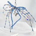 Portachiavi in cristallo acrilico blu con fiocco e ciondolo a farfalla argento - Blu