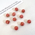 Polished pumpkin shaped ceramic beads in red with orange stripes for DIY jewelry making - Pink