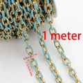 1m hellblaue Emaille- und Gold-Edelstahlkette für die DIY-Schmuckherstellung (0,8x1,1cm) - 0,5 Meter/Packung / Himmelblau