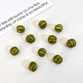 Grass green pumpkin shaped ceramic beads with dark brown stripes for DIY jewelry making - Green