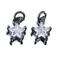 Ciondolo a stella in metallo nero canna di fucile con zircone trasparente e anellini - Ciondolo a Stella con Grande Pietra Trasparente (Modello 11)