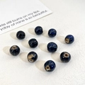 Dark blue pumpkin-shaped striped ceramic beads for DIY jewelry making and crafts - Sapphire Blue