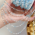 Blauwe en witte kralenketting met zilveren metalen buisjes voor DIY haaraccessoires - 0,5 Meter/Pak / Blauw Wit Verloop Buis Kristal Koperen Ketting - Zilver