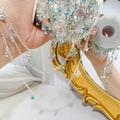 Silver butterfly chain with blue crystals and mini bells for DIY jewelry making - Lake Blue - Silver