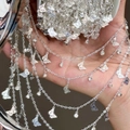 Silver butterfly rhinestone chain necklace handmade copper jewelry DIY accessory - White Zirconia - Silver