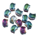 Iridescent cat head glass beads with colorful electroplated finish for DIY jewelry - Green