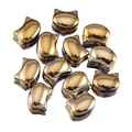 Set of 12 gold plated cat head beads with mirror polished finish for DIY jewelry - Gold