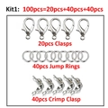 Silver lobster clasps and jump rings jewelry making kit with 100 metal pieces - Set 1 / White K/Silver