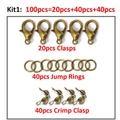 100pcs antique bronze jewelry making kit with lobster clasps, jump rings and crimp beads - Set 1 / Antique Bronze