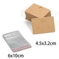 Detail view of 4.5x3.2cm kraft paper earring cards with 6x10cm clear resealable bags - Square / Khaki