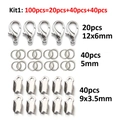 Silver lobster clasp and jump ring kit including 100pcs for DIY jewelry making - Set 3 / White Gold