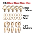 100pcs gold jewelry making kit with lobster clasps, jump rings and ribbon ends - Set 3 / KC Gold