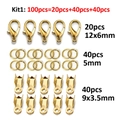 100pcs golden DIY jewelry findings set with lobster clasps, jump rings and crimp beads - Set 3 / Gold