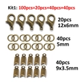 100pcs antique bronze jewelry kit with lobster clasps jump rings and cord ends - Set 3 / Bronze