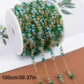Green crystal bead chain with gold stainless steel link for DIY jewelry making - Triple 4mm-Green