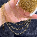 Gold stainless steel diamond-cut oval link chain on white spool for DIY jewelry making - 1 Meter/Pack / Gold-5x9