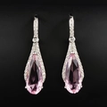 Elegantes pendientes colgantes de diamante rosa en forma de pera con pavé de plata de ley - Rosa