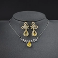 Sparkling yellow pear-cut zircon necklace and wing-style earring jewelry set - Yellow