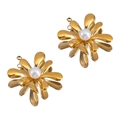 Golden flower earring pendants with white pearl centers for DIY jewelry making - Flower Pendant / 26.5x28.55mm / Gold