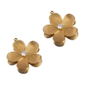 Golden five-petal flower pendant with radial texture and center zircon for jewelry DIY - Flower Pendant / 27x28.9mm / Gold