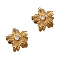 Golden flower pendant with zircon center and layered petal texture for DIY jewelry making - Flower Pendant / 22.35x23.35mm / Gold