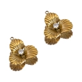 Three-petal gold flower pendant with radiant texture and center zircon stone - Flower Pendant / 19.5x20.2mm / Gold